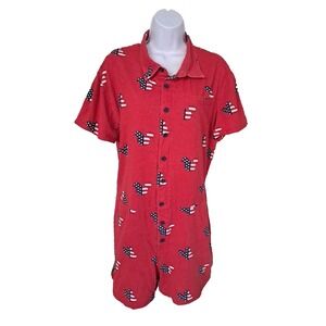 Disney Romper 1 Piece Shorts Jumpsuit Size L Mickey Red White Blue Patriotic